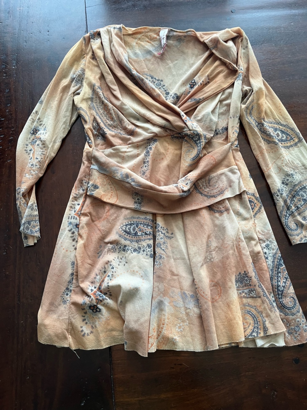 Sweet Pea Peach & Blue Paisley Wrap-Style Tunic Top